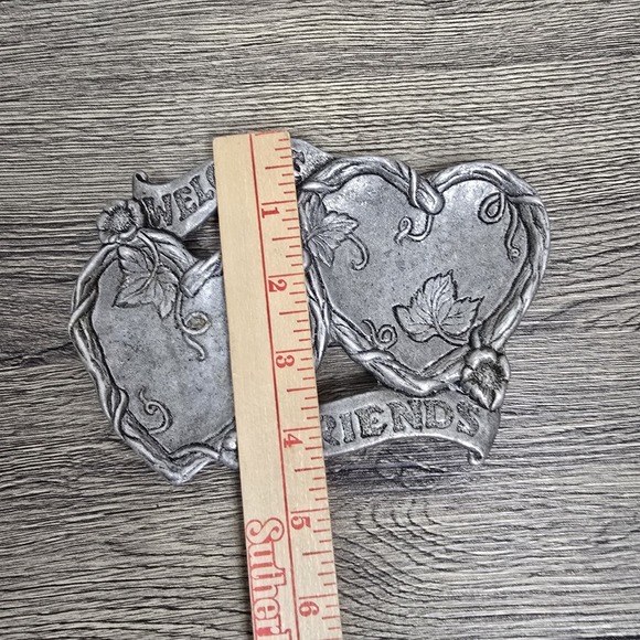 Sweet Vintage Pewter Heart And Flower Trinket Dish Coin‎ Dish Key Dish Welcome - Picture 3 of 4